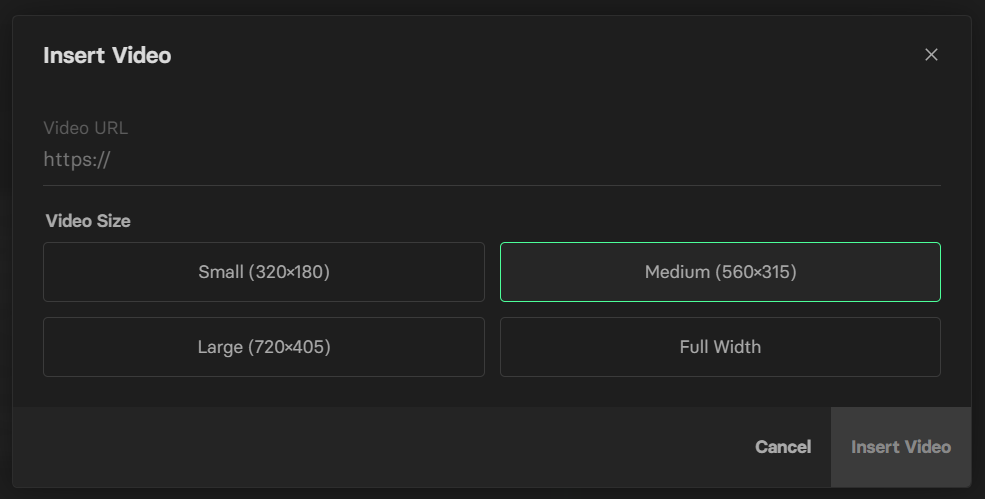 Insert video modal